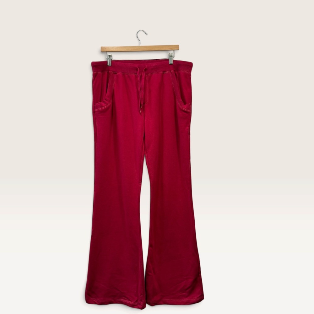 Norma Kamali Red Wide Leg Sweatpants Drawstring Fleece Pants XL NK483101